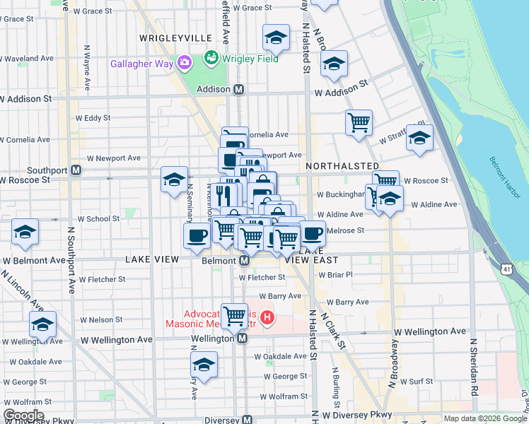 map of restaurants, bars, coffee shops, grocery stores, and more near in Chicago