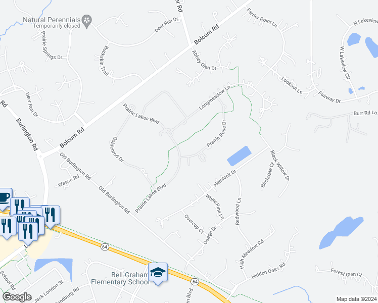map of restaurants, bars, coffee shops, grocery stores, and more near 5N076 Prairie Rose Drive in St. Charles