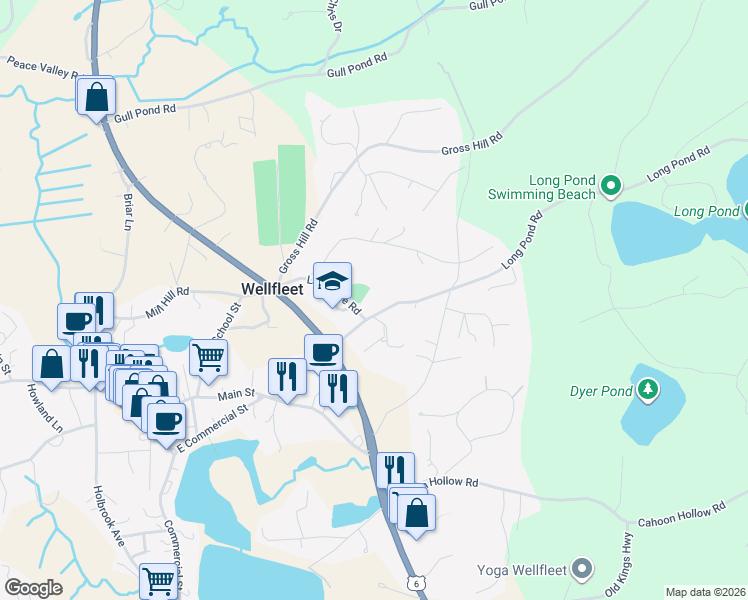 map of restaurants, bars, coffee shops, grocery stores, and more near 95 Lawrence Road in Wellfleet