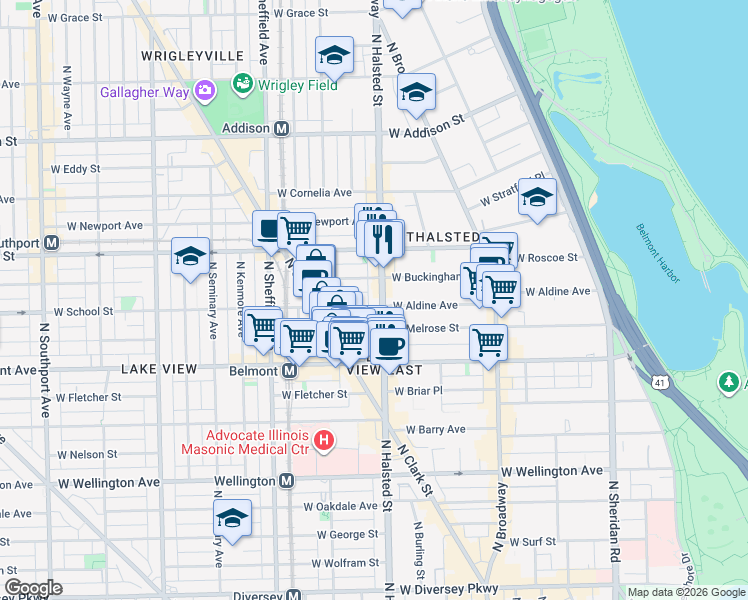 map of restaurants, bars, coffee shops, grocery stores, and more near in Chicago
