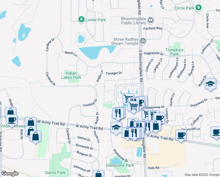 map of restaurants, bars, coffee shops, grocery stores, and more near 2292 Century Point Lane in Glendale Heights