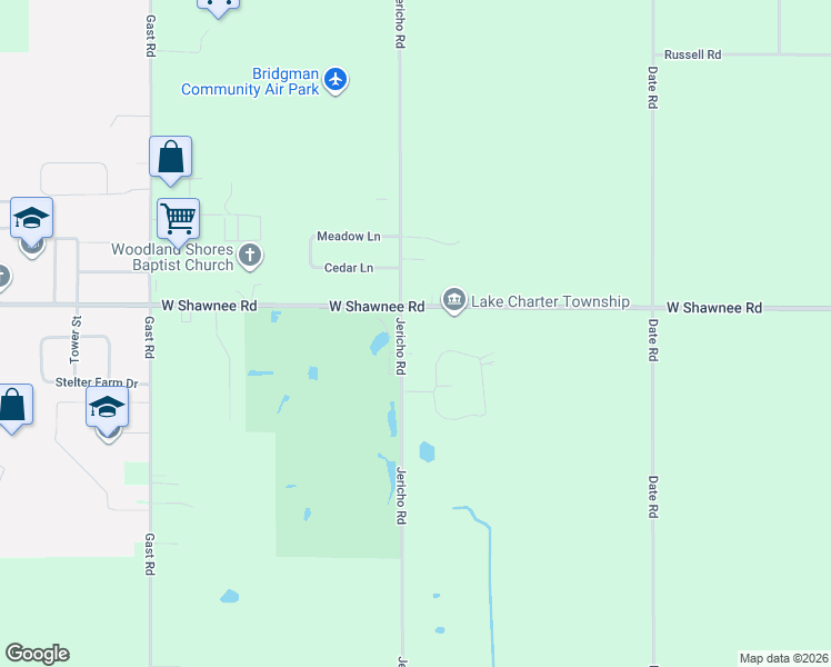 map of restaurants, bars, coffee shops, grocery stores, and more near 9785 Jericho Road in Bridgman