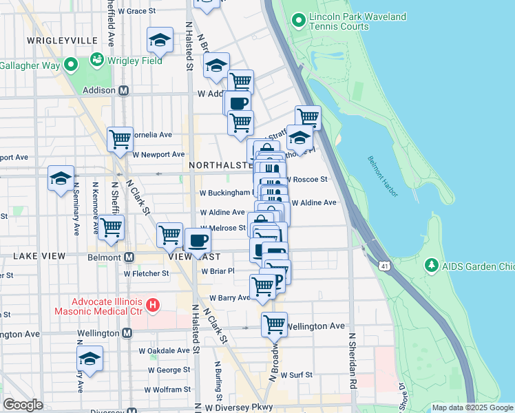 map of restaurants, bars, coffee shops, grocery stores, and more near in Chicago