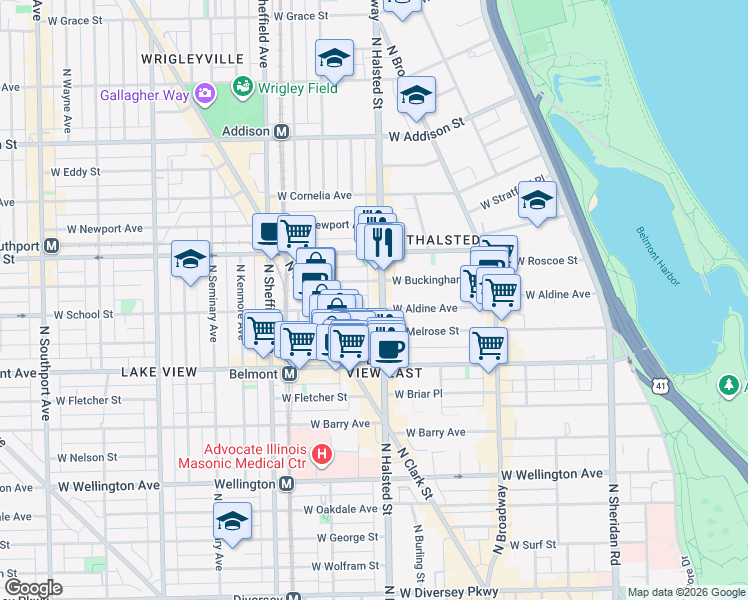 map of restaurants, bars, coffee shops, grocery stores, and more near in Chicago