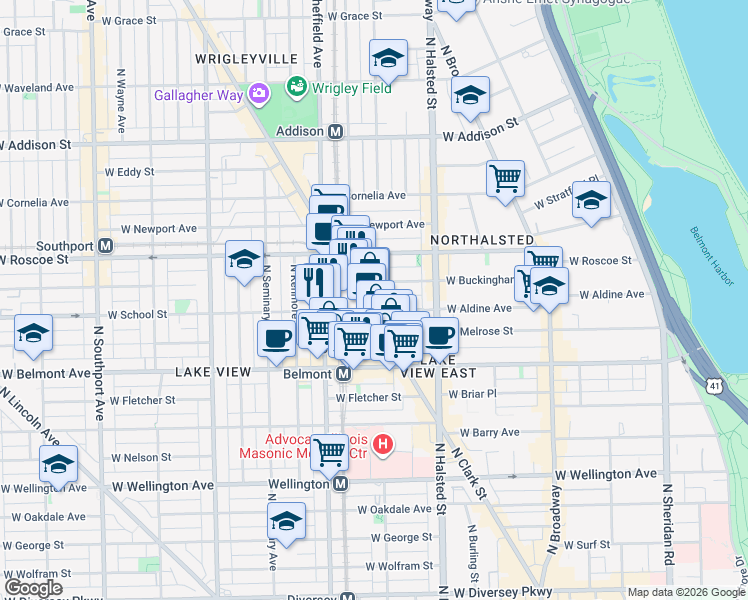map of restaurants, bars, coffee shops, grocery stores, and more near in Chicago