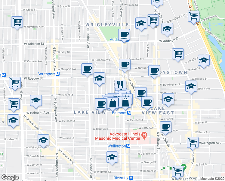 map of restaurants, bars, coffee shops, grocery stores, and more near 3252 North Kenmore Avenue in Chicago