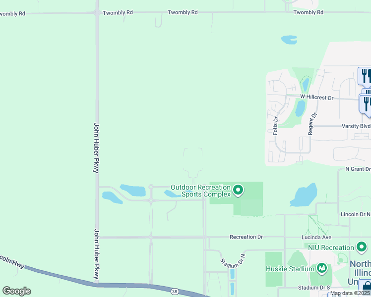 map of restaurants, bars, coffee shops, grocery stores, and more near 4 Northern View Circle in DeKalb