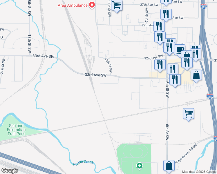 map of restaurants, bars, coffee shops, grocery stores, and more near 3350 10th Street in Cedar Rapids
