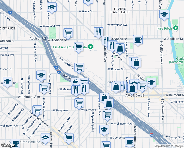 map of restaurants, bars, coffee shops, grocery stores, and more near 3236 N Kedzie Ave in Chicago