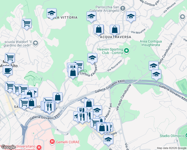 map of restaurants, bars, coffee shops, grocery stores, and more near 8 Via Saint Vincent in Rome