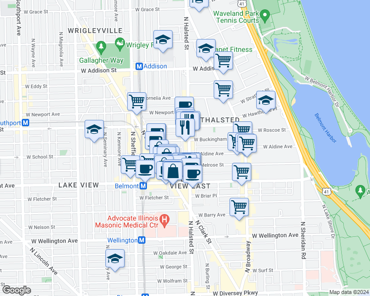 map of restaurants, bars, coffee shops, grocery stores, and more near in Chicago