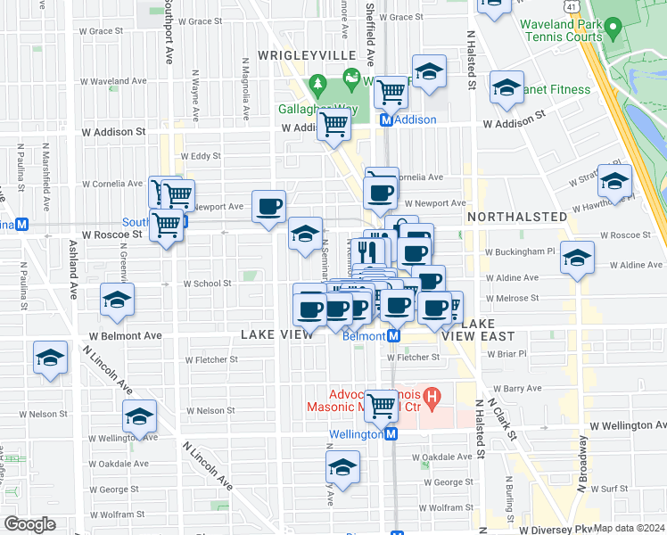 map of restaurants, bars, coffee shops, grocery stores, and more near 3252 North Kenmore Avenue in Chicago
