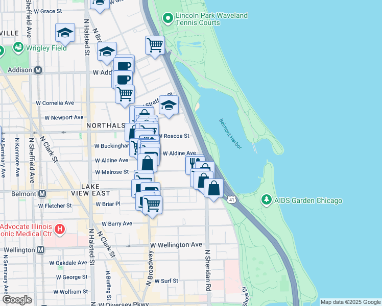 map of restaurants, bars, coffee shops, grocery stores, and more near in Chicago