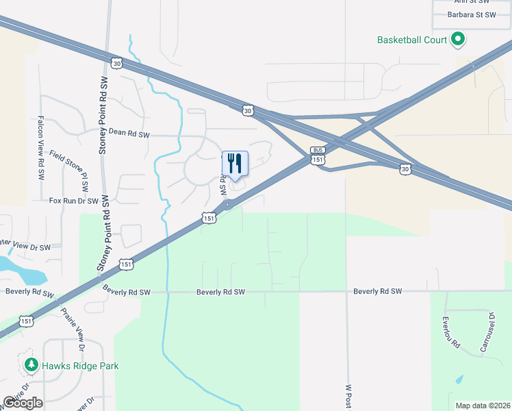 map of restaurants, bars, coffee shops, grocery stores, and more near 5971-6121 Williams Boulevard Southwest in Cedar Rapids