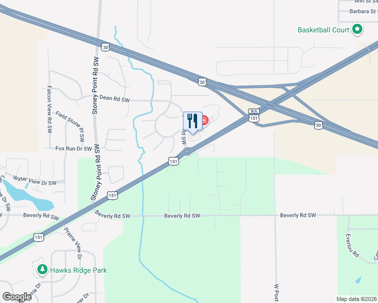 map of restaurants, bars, coffee shops, grocery stores, and more near 6062-6102 Williams Boulevard Southwest in Cedar Rapids