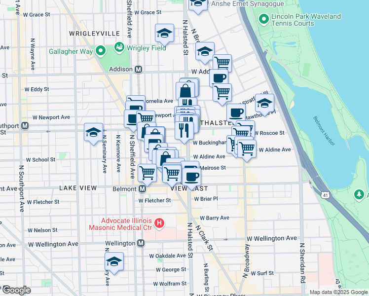 map of restaurants, bars, coffee shops, grocery stores, and more near in Chicago