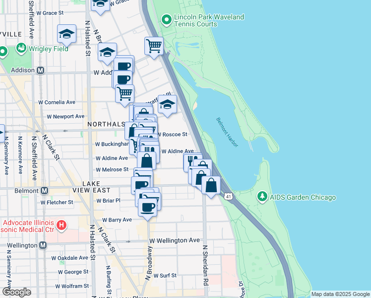 map of restaurants, bars, coffee shops, grocery stores, and more near in Chicago