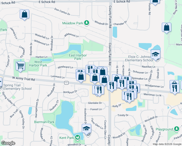 map of restaurants, bars, coffee shops, grocery stores, and more near 3914 Port Drive in Hanover Park