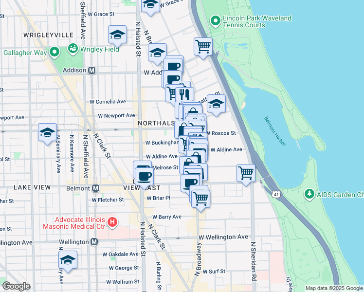 map of restaurants, bars, coffee shops, grocery stores, and more near in Chicago
