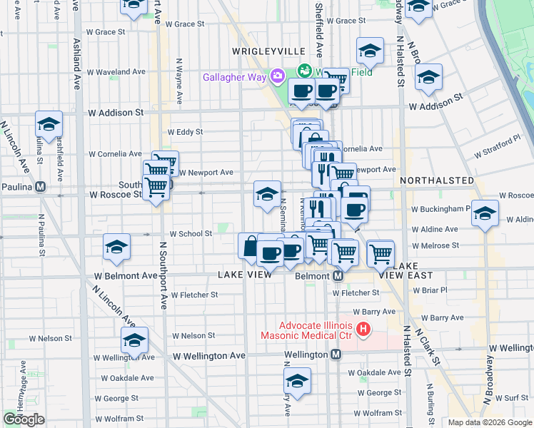 map of restaurants, bars, coffee shops, grocery stores, and more near in Chicago