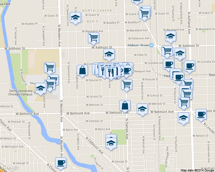 map of restaurants, bars, coffee shops, grocery stores, and more near in Chicago