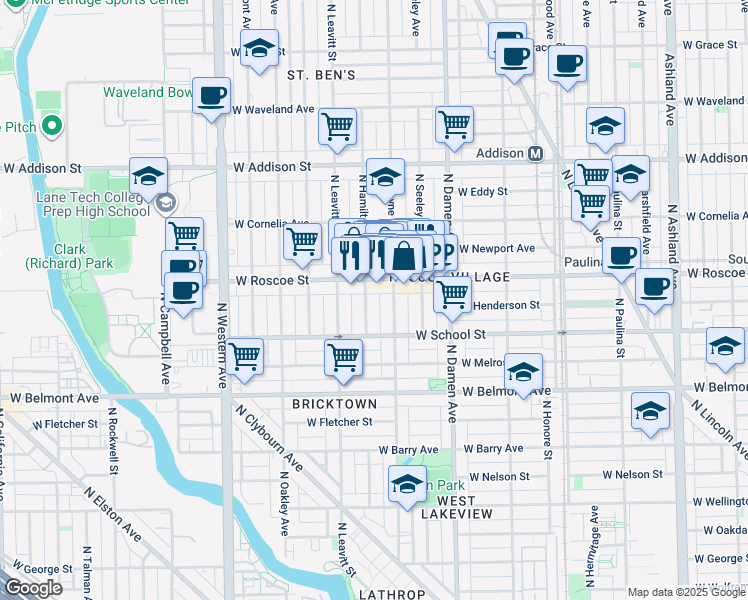 map of restaurants, bars, coffee shops, grocery stores, and more near in Chicago