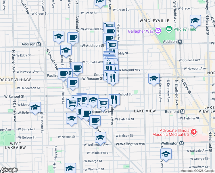 map of restaurants, bars, coffee shops, grocery stores, and more near in Chicago