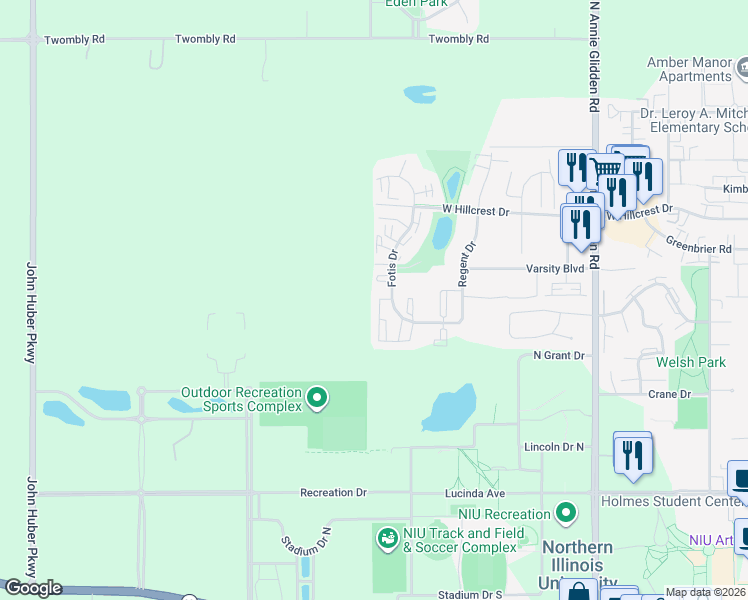 map of restaurants, bars, coffee shops, grocery stores, and more near 787 Fotis Drive in DeKalb