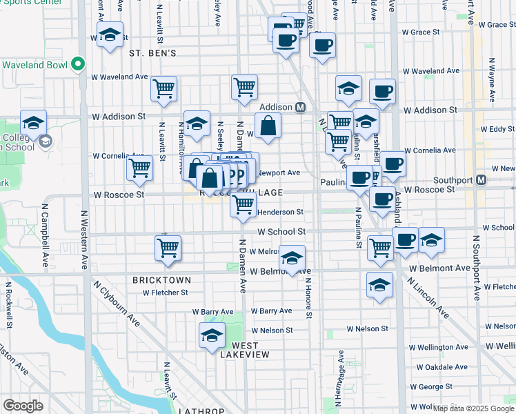 map of restaurants, bars, coffee shops, grocery stores, and more near in Chicago