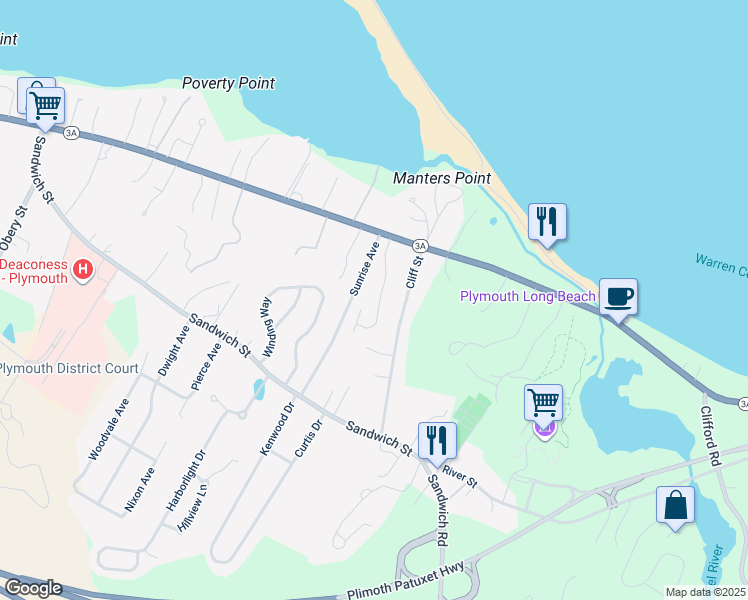 map of restaurants, bars, coffee shops, grocery stores, and more near 23 Cliff Street in Plymouth