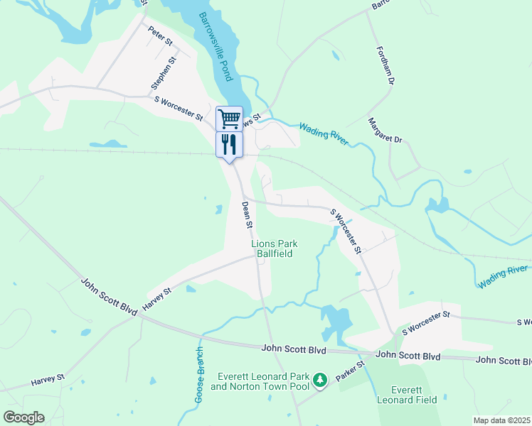 map of restaurants, bars, coffee shops, grocery stores, and more near 243 South Worcester Street in Taunton