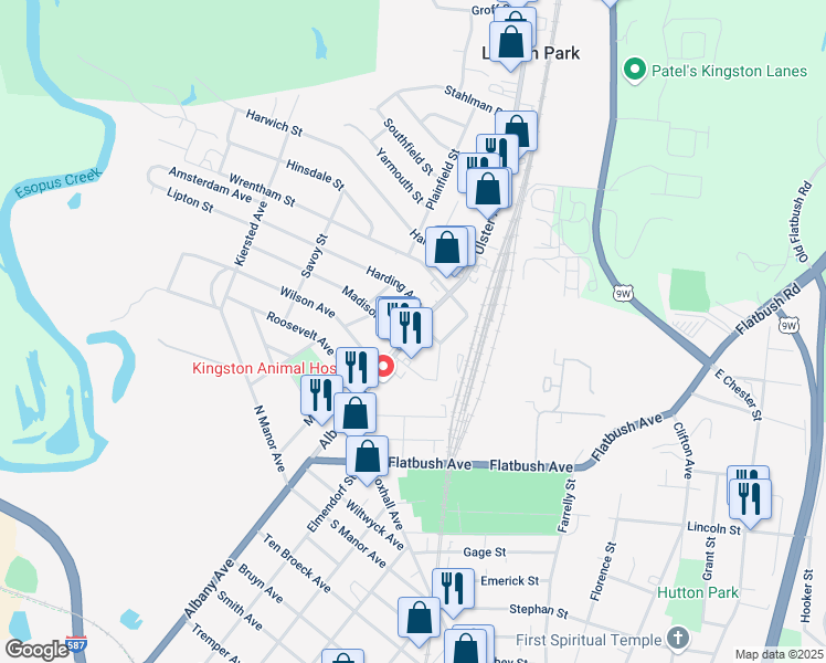 map of restaurants, bars, coffee shops, grocery stores, and more near 516 Albany Avenue in Kingston