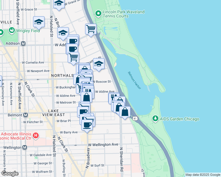 map of restaurants, bars, coffee shops, grocery stores, and more near in Chicago