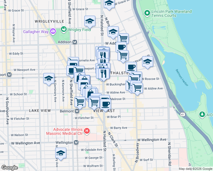 map of restaurants, bars, coffee shops, grocery stores, and more near in Chicago