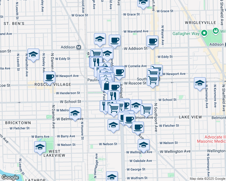 map of restaurants, bars, coffee shops, grocery stores, and more near in Chicago