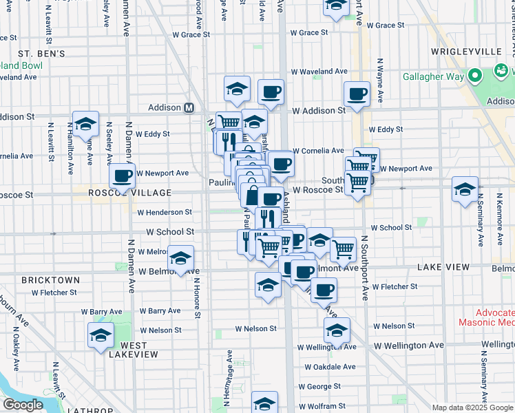 map of restaurants, bars, coffee shops, grocery stores, and more near in Chicago