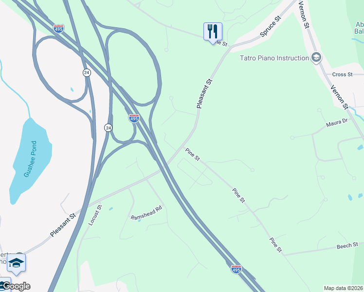 map of restaurants, bars, coffee shops, grocery stores, and more near 430 Spruce Street in Bridgewater