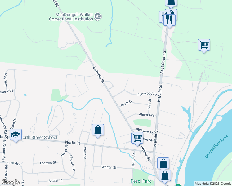 map of restaurants, bars, coffee shops, grocery stores, and more near 3 Mabel Street in Windsor Locks