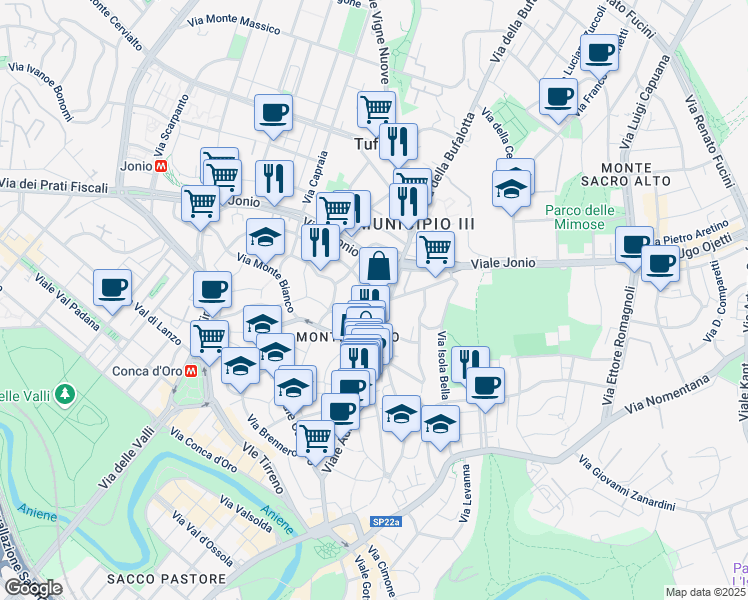 map of restaurants, bars, coffee shops, grocery stores, and more near 167 Viale Adriatico in Rome