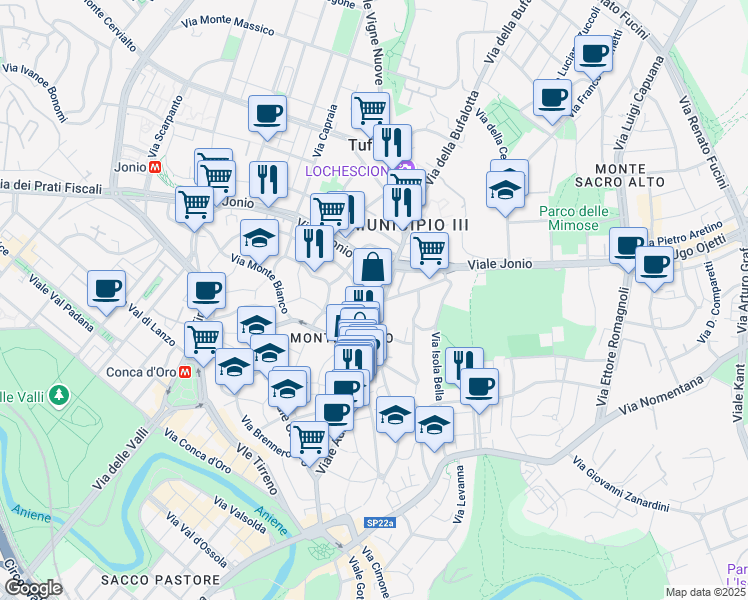 map of restaurants, bars, coffee shops, grocery stores, and more near 167 Viale Adriatico in Roma