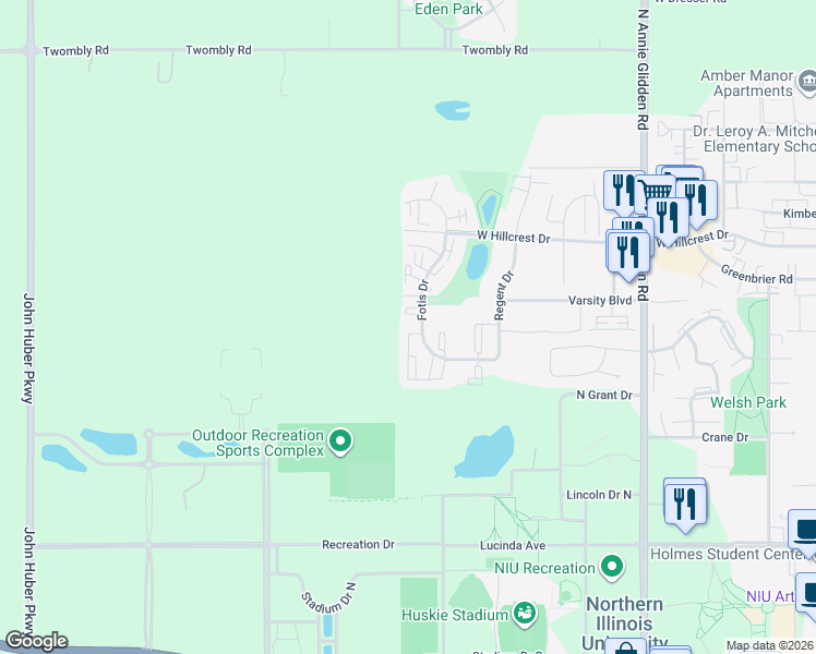 map of restaurants, bars, coffee shops, grocery stores, and more near 815 Fotis Drive in DeKalb