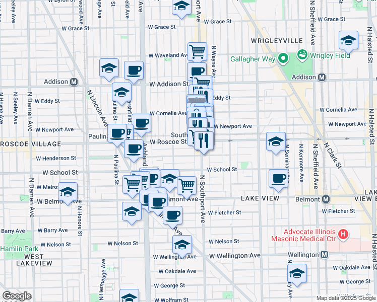 map of restaurants, bars, coffee shops, grocery stores, and more near in Chicago