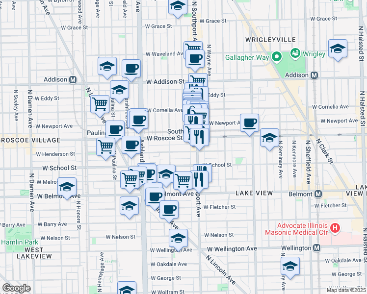 map of restaurants, bars, coffee shops, grocery stores, and more near in Chicago