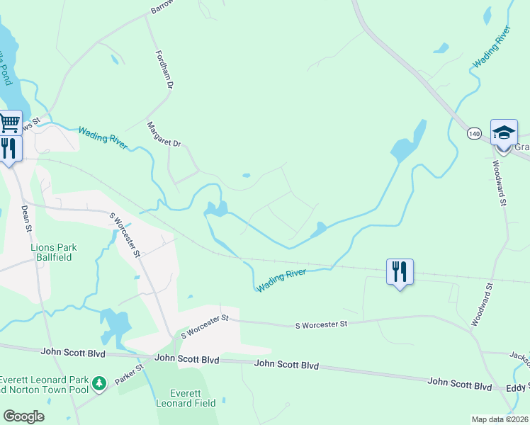 map of restaurants, bars, coffee shops, grocery stores, and more near 8 Eileen Road in Norton