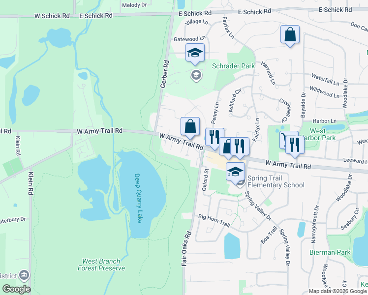 map of restaurants, bars, coffee shops, grocery stores, and more near 1801 Rizzi Lane in Bartlett