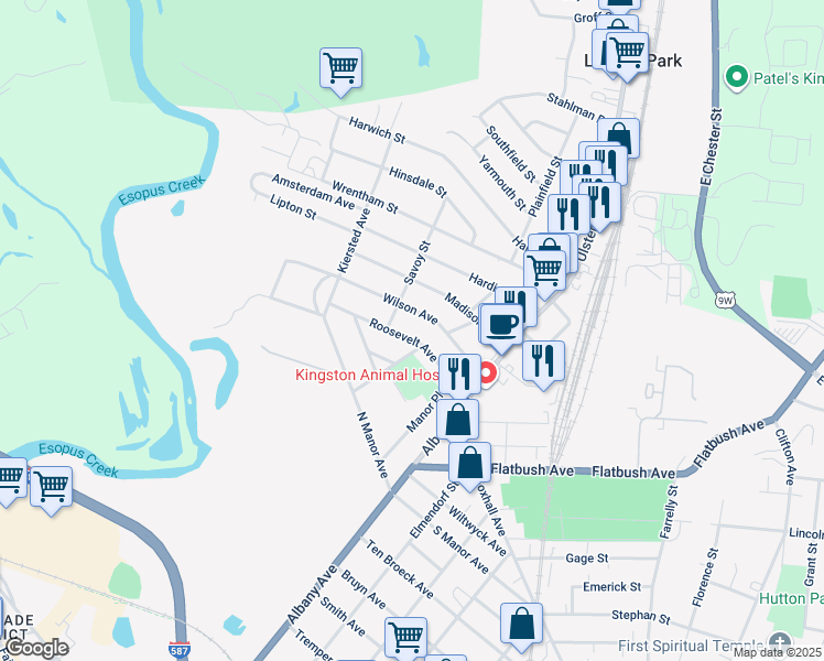 map of restaurants, bars, coffee shops, grocery stores, and more near 75 Wilson Avenue in Kingston