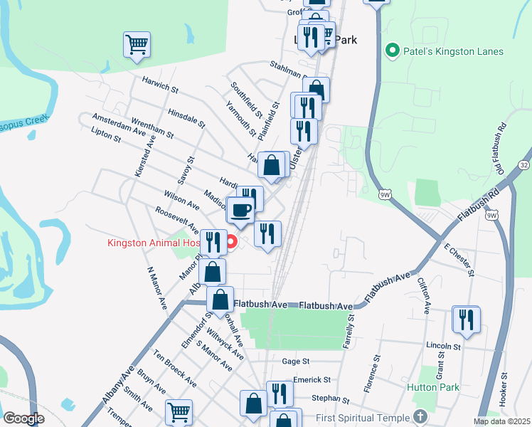 map of restaurants, bars, coffee shops, grocery stores, and more near 516 Albany Avenue in Kingston