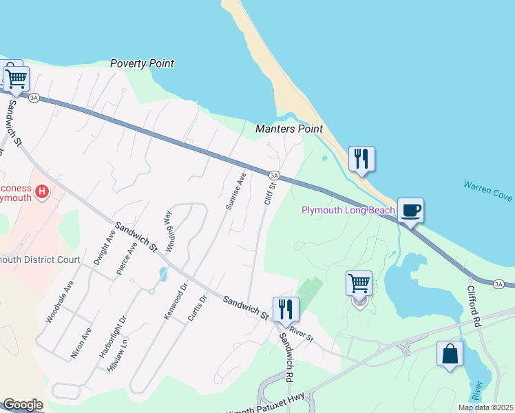 map of restaurants, bars, coffee shops, grocery stores, and more near 23 Cliff Street in Plymouth