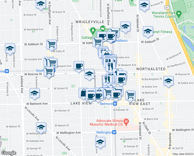 map of restaurants, bars, coffee shops, grocery stores, and more near in Chicago