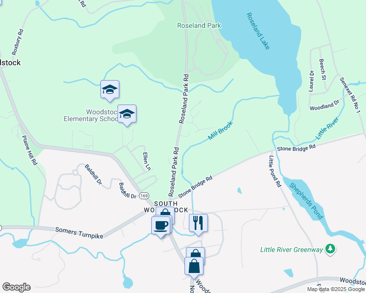 map of restaurants, bars, coffee shops, grocery stores, and more near 75 Roseland Park Road in Woodstock